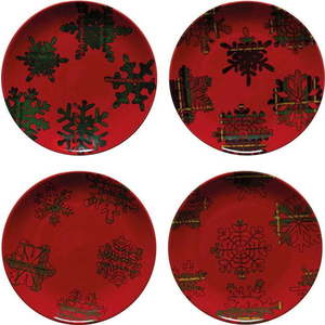 Sada 4 červeno-černých dezertních talířů z kameniny Casafina Snowflake, ø 21, 6 cm obraz