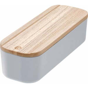 Šedý úložný box s víkem ze dřeva paulownia iDesign Eco, 9 x 27, 5 cm obraz