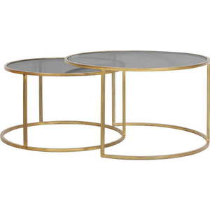 Skleněné kulaté konferenční stolky v sadě 2 ks ve zlaté barvě ø 75 cm Duarte - Light & Living obraz