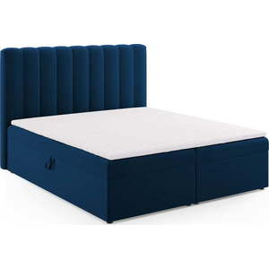 Tmavě modrá boxspring postel s úložným prostorem 180x200 cm Gina – Milo Casa obraz