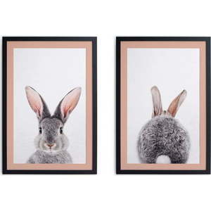 Sada 2 obrazů v černém rámu Madre Selva Rabbit, 30 x 40 cm obraz