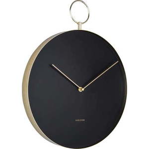 Černé kovové nástěnné hodiny Karlsson Hook, ø 34 cm obraz