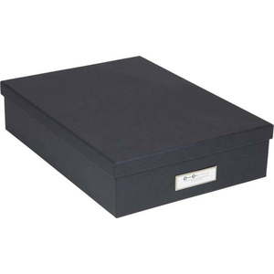 Tmavě šedý úložný box se jmenovkou na dokumenty Bigso Box of Sweden Oskar, velikost A4 obraz