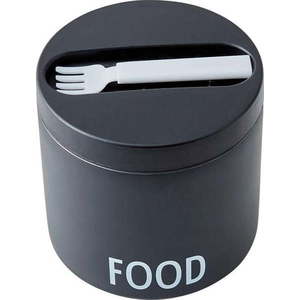 Černý svačinový termo box s lžící Design Letters Food, výška 11, 4 cm obraz