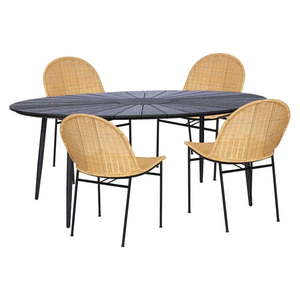 Set 4 ratanových jídelních židlí Sofia a černého stolu Marienlist – Bonami Essentials obraz