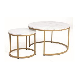 Konferenční stolek 2 ks DION Bílá / zlatá, Konferenční stolek 2 ks DION Bílá / zlatá obraz
