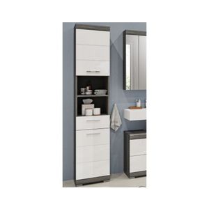 Vysoká koupelnová skříňka Scout, šedý dub/bílá lesk obraz