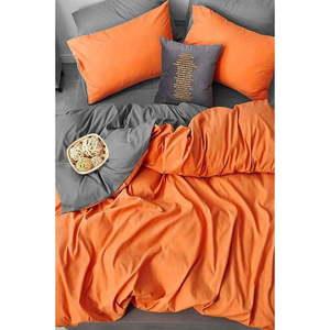 Oranžovo-šedé prodloužené čtyřdílné bavlněné povlečení na dvoulůžko s prostěradlem 200x220 cm – Mila Home obraz