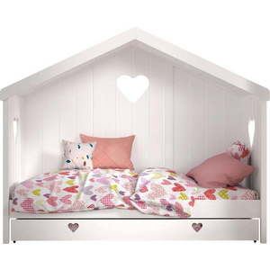 Bílá domečková dětská postel z borovicového dřeva s výsuvným lůžkem a úložným prostorem 90x200 cm AMORI – Vipack obraz