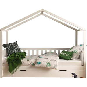 Bílá domečková dětská postel z borovicového dřeva s výsuvným lůžkem a úložným prostorem 90x200 cm DALLAS – Vipack obraz
