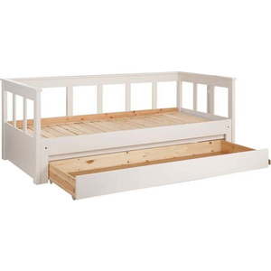 Bílá dětská postel z borovicového dřeva s výsuvným lůžkem s úložným prostorem 90x200 cm PINO – Vipack obraz