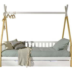 Bílá domečková dětská postel z borovicového dřeva s úložným prostorem 90x200 cm TIPI – Vipack obraz
