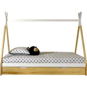 Domečková dětská postel z borovicového dřeva s úložným prostorem v bílo-přírodní barvě 90x200 cm TIPI – Vipack obraz