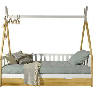 Domečková dětská postel z borovicového dřeva s úložným prostorem v přírodní barvě 90x200 cm TIPI – Vipack obraz