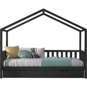 Antracitová domečková dětská postel z borovicového dřeva s výsuvným lůžkem a úložným prostorem 90x200 cm DALLAS – Vipack obraz