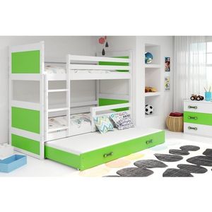 BMS Dětská patrová postel s přistýlkou RICO 3 | bílá 90 x 200 cm Barva: bílá/zelená obraz