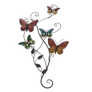 Nástěnná kovová dekorace Barevní motýli, 38 x 74 x 3 cm obraz