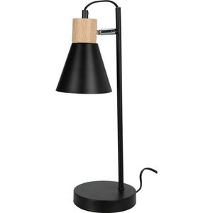 Kovová stolní lampa s dřevěným podstavcem Solano černá, 14 x 47 cm obraz