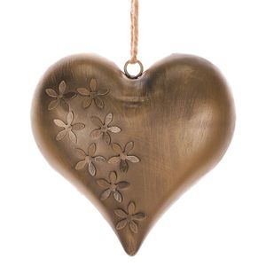 Srdce kovové Květy, barva mědi, 15 x 15 x 4 cm obraz