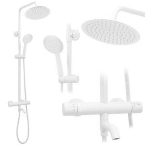 Sprchový set s termostatem Rea Lungo bílý - vanová baterie, dešťová a ruční sprcha obraz