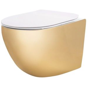 Závěsná WC mísa Rea Carlo Flat Mini zlatá/bílá lesk obraz