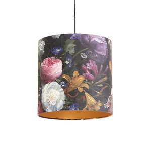 Závěsná lampa s velurovými odstíny květin se zlatem 40 cm - Combi obraz