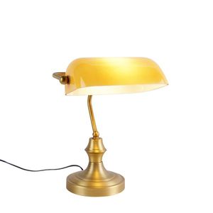 Klasická notářská lampa bronzová s jantarovým sklem - Banker obraz