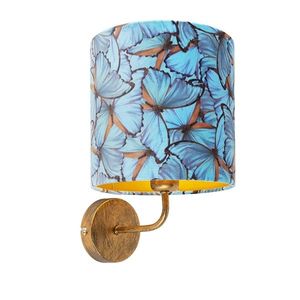 Vintage nástěnná lampa zlatá s odstínem sametového motýla - Matt obraz