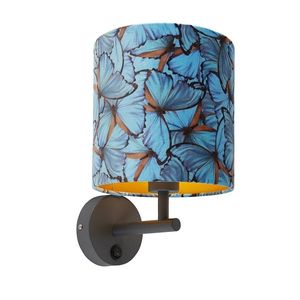 Vintage nástěnná lampa tmavě šedá se sametovým motýlovým odstínem - Combi obraz