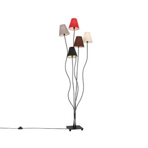 Designová stojací lampa černá s odstíny látky 5-light - Melis obraz