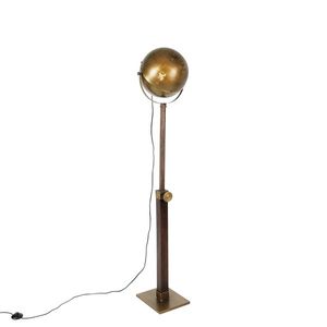 Průmyslová stojací lampa bronzová se dřevem nastavitelná - Haicha obraz