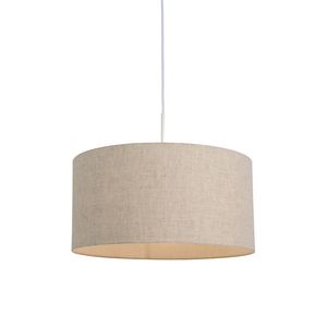 Venkovská závěsná lampa bílá s bavlněným stínidlem světle šedá 50 cm - Combi obraz