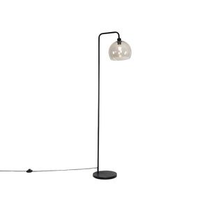 Moderní stojací lampa černá s kouřovým stínidlem - Maly obraz