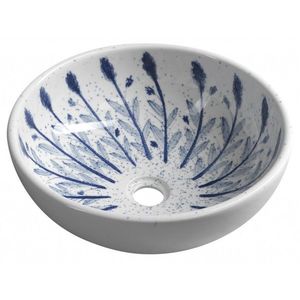 SAPHO PRIORI keramické umyvadlo na desku, Ø 41 cm, bílá s modrým vzorem PI028 obraz