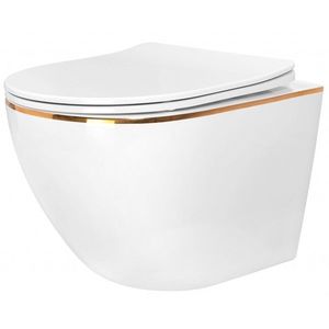 REA Závěsná WC mísa včetně sedátka Carlo Mini Flat bílá/zlatý proužek REA-C1222 obraz