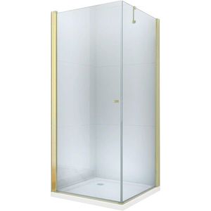 MEXEN/S Pretoria otevírací sprchový kout 70x80, sklo transparent, zlatá + vanička 852-070-080-50-00-4010 obraz