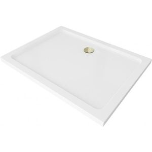MEXEN/S Flat sprchová vanička obdélníková slim 110 x 100, bílá + zlatý sifon 40101011G obraz