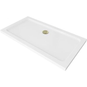 MEXEN/S Flat sprchová vanička obdélníková slim 140 x 70, bílá + zlatý sifon 40107014G obraz