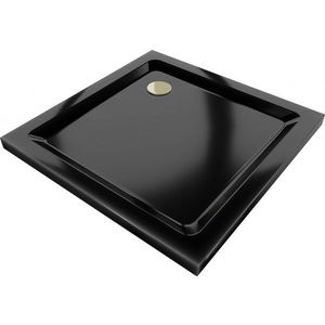 MEXEN/S Flat sprchová vanička čtvercová slim 90 x 90, černá + zlatý sifon 40709090G obraz
