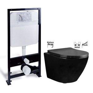 REA Závěsná WC mísa včetně sedátka Carlo Mini Rimless Flat černá REA-C8936 obraz