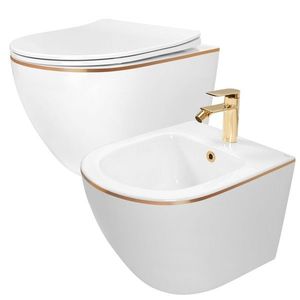 REA/S Sada: WC mísa CARLO Mini + bidet CARLO Mini bílý se zlatým okrajem KPL-C1222 obraz