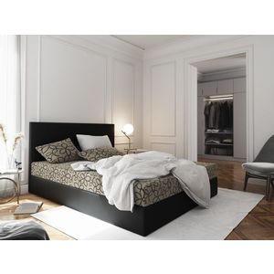 Čalouněná postel CESMIN 180x200 cm, krémová se vzorem/černá obraz