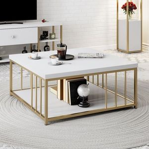 Konferenční stolek DISTLER, bílá/zlatá obraz