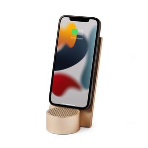 Stojan na telefon s bezdrátovou nabíječkou a reproduktorem, více barev - LEXON Barva: Syntetická kůže zlatá obraz