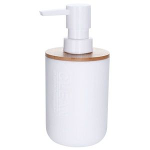 DekorStyle Bílý zásobník na tekuté mýdlo s bambusovým víčkem obraz