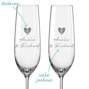 Svatební skleničky na sekt Datum v srdci 2 ks obraz