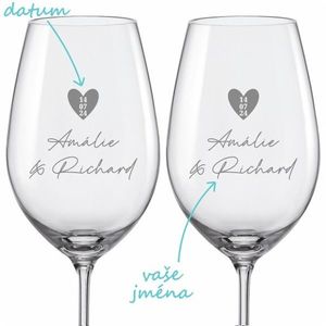 Svatební skleničky na víno Datum v srdci 2ks obraz