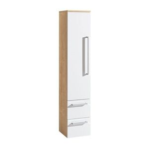 MEREO Bino, koupelnová skříňka vysoká 163 cm, levá, bílá/dub CN677 obraz