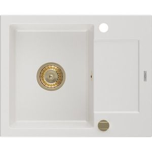 MEXEN/S Enzo granitový dřez 1 s odkapávačem 576x465 mm, bílá, + zlatý sifon 6506571005-20-G obraz