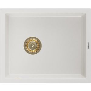 MEXEN/S Pedro granitový dřez 1-miska 560 x 460 mm, bílá, sifon zlatá 6508561000-20-G obraz